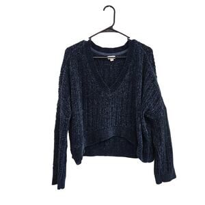 Silence + Noise Pullover Chenille Knit Cropped Sweater Dark Green Size Medium